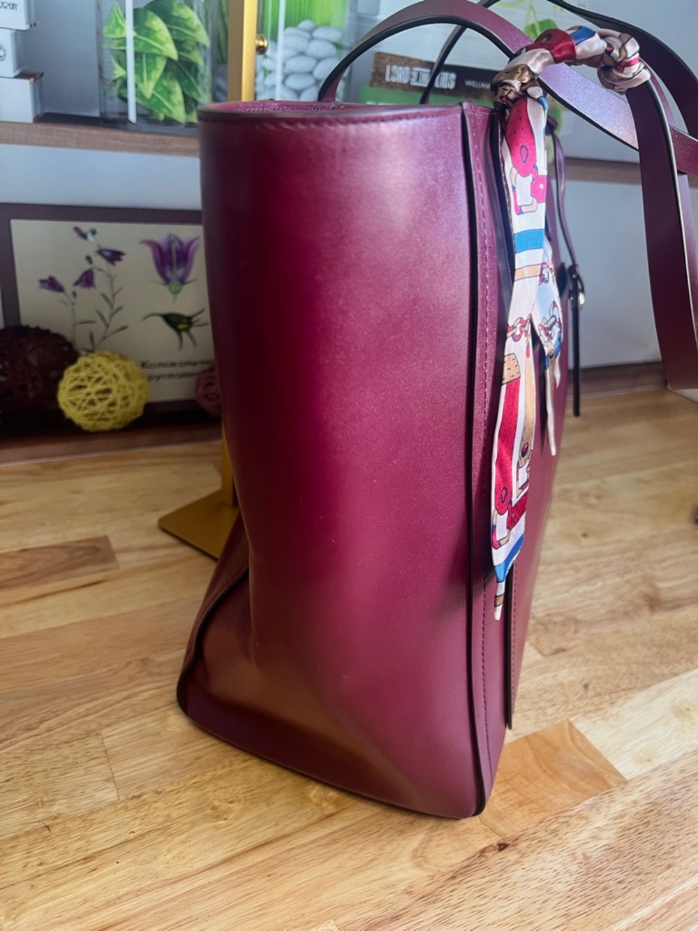 Kate Spade Lalena Blackberry Burgundy Smooth Leather Large Tote Purse Bag - Picture 3 of 11